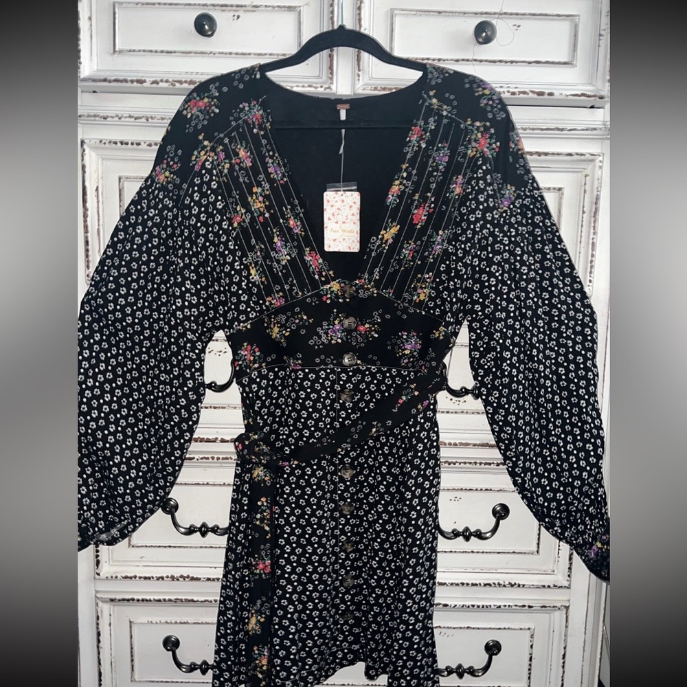 Free People blousy long sleeve mini dress with belt size L
